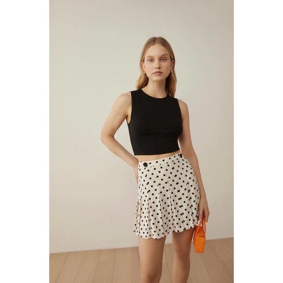 Reformation Dresses & Skirts - Portia White Black Polka Dot Reformation Mini Skirt 10
